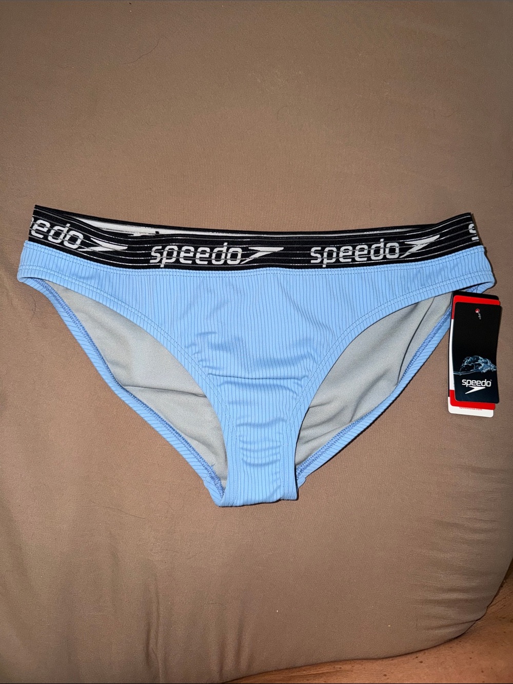 Speedo Light Blue Ribbed Bikini Bottom with Branded Waistband NWT